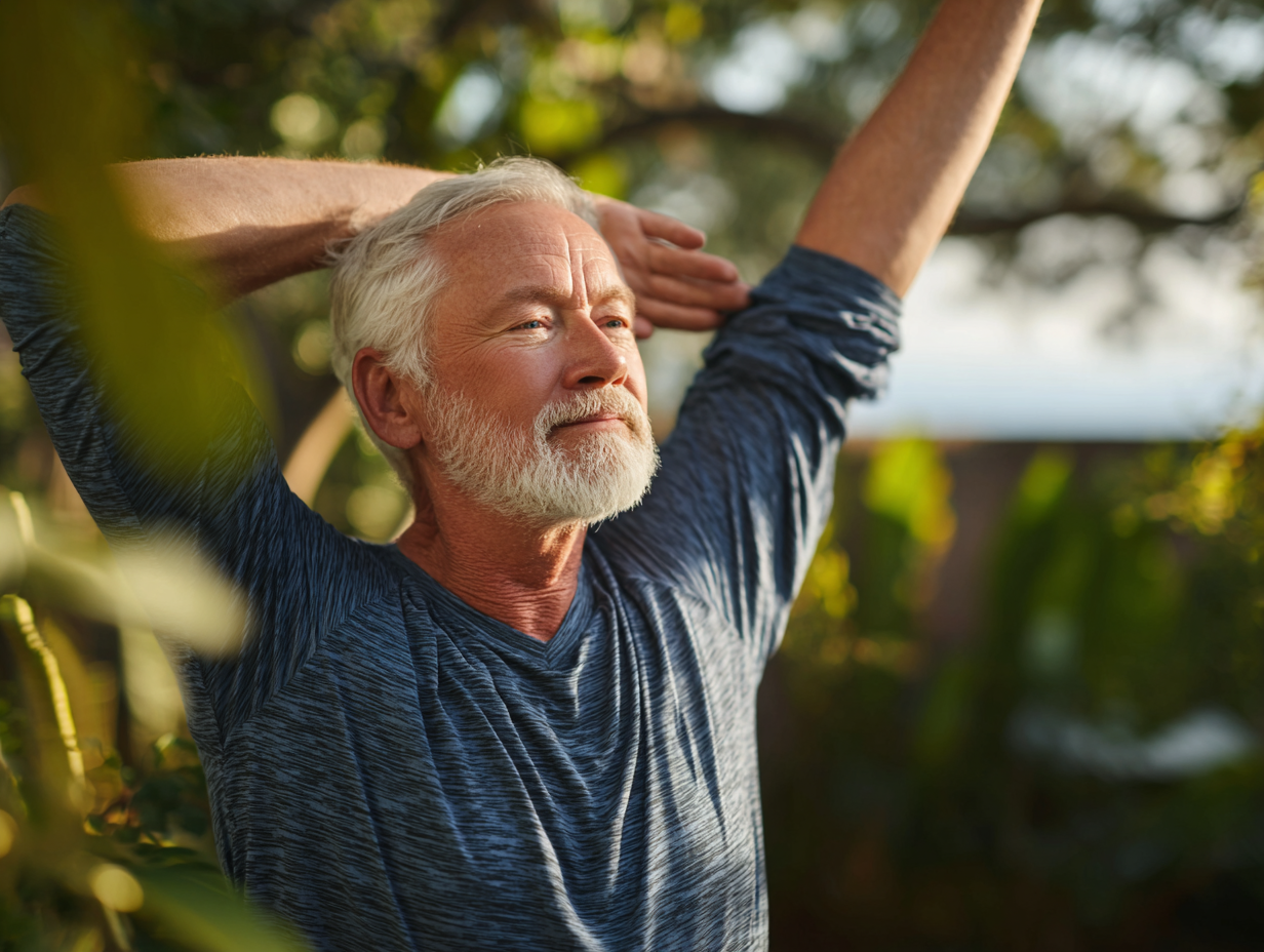 Люди різного віку займаються оздоровчими вправами на природі